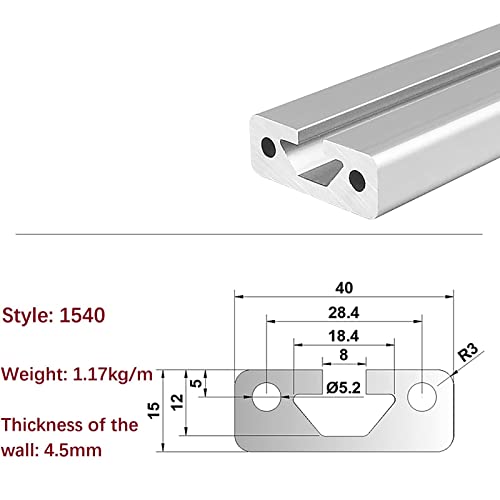 Mssoomm 2 Pack 1540 aluminiu extrudare profil lungime 8.66 inch / 220mm argint, 15 x 40mm 15 Seria T tip T-Slot European standard