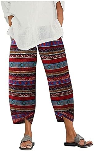 Pantaloni de lenjerie din bumbac dsodan pentru femei, confort casual cu picioare largi, potrivite boho capris femei de vară