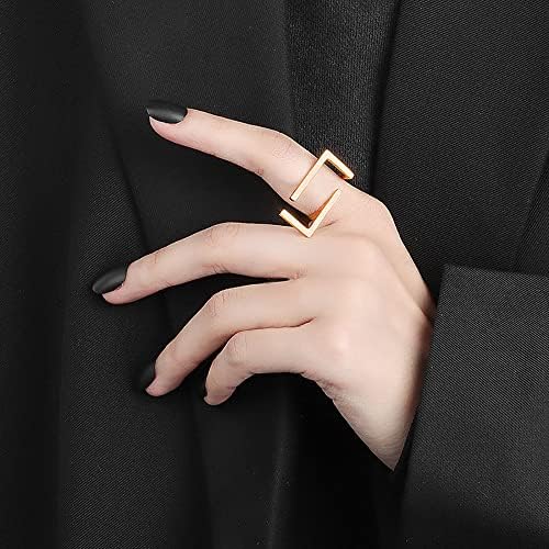 Inel unic dreptunghi cu bandă deschisă pentru femei Fete Placat Cu Aur declarație geometrică minimalistă inele reglabile extensibile