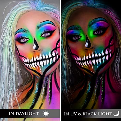 UV Glow Face Body Paint, Kit de vopsire a feței activat cu apă Glow in Blacklight, 10 culori + 2 pensule pentru Halloween Christmas