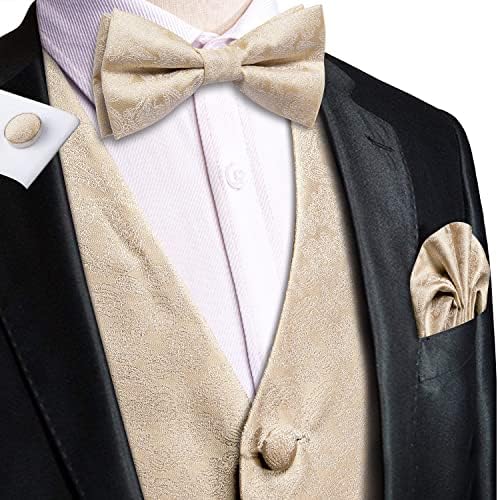 Hi-tie mens 5pcs costum vestă cravată și pre/auto bowtie set talie de mătase glacană buzunar butoi pătrat manșete cadouri nuntă