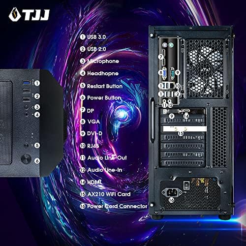 TJJ Snake Gaming Computer Desktop PC-Intel Core i5, NVIDIA GT 1030 2GB DDR5, 16GB DDR4 RAM, 250GB SSD, WiFi 6e, tastatură RGB & Mouse & amp; Difuzor , 6 ventilatoare RGB cu telecomandă, Win 10 Pro