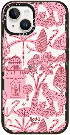 Casetify Impact iPhone 14 Caz [4x Grad Grad Drop Testate / 8.2ft PROPTRENȚĂ DE PROPLITĂ] - Cheetah Paradise Pink de Bodil Jane - Negru lucios