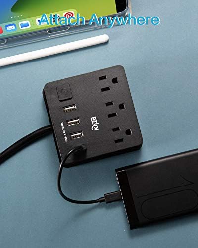 Strip de putere cu 4 USB, stație de încărcare pentru desktop KMC cu 3 prize portabile, cablu de extensie de 5 ft, negru