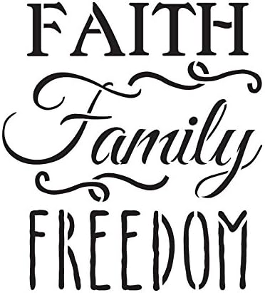 Faith Family Libertatea Stencil de Studior12 | Artă de cuvinte patriotice fanteziste - Medium 12 x 12 -inch reutilizabil șablon