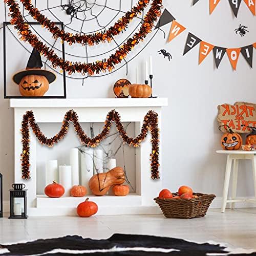 Ccinee 33ft Halloween Tinsel Garland, Pumpkin Metallic Garland Hanging for Halloween Party Decoration Supply, Copper & Black