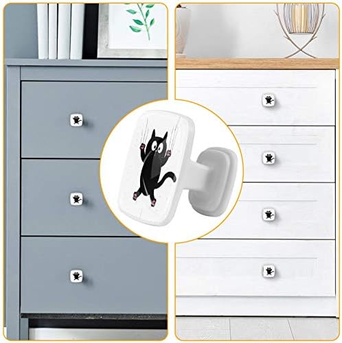 Pisică neagră de desene animate Idealiy cu sertar de ușă zgârietură mâner de tragere Decor de mobilier pentru dulap de Bucătărie