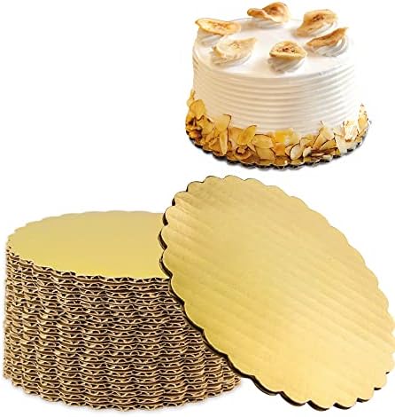 [Pachet de 20] placă de tort ondulată de aur de 6 - cerc laminat carton festonat, bază rotundă, Pizza, plăcintă, deserturi