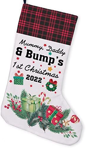Gaicaak Family Burlap Stocking de Crăciun, Mummy Daddy & Bump's 1st Christmas 2022 Christmas Stocking pentru șemineu pentru vacanțe pentru petreceri de Crăciun decorațiuni