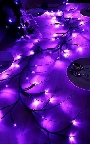 6 ft 54 ​​LED Halloween Willow Vine Twig Decorații Ramuri Ghirland cu lumini de cronometru 8 moduri Baterie impermeabilă operată