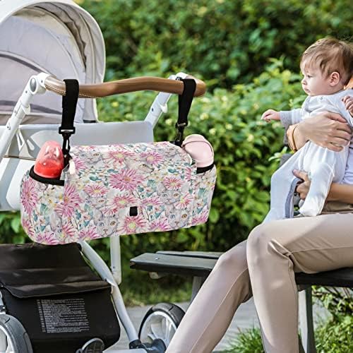 Organizator de cărucior pentru copii Visunny Egiptean Mau Cat Pink Pink Flower Accesorii Bag Spațiu mare cu 2 suporturi de