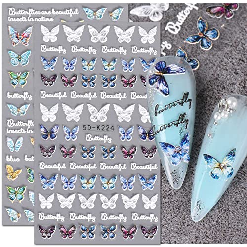 Jmeowio 3d Embosate Spring Butterfly Nail Art Stickers decalcomanii autoadezivi pegatinas uñas 5d albastru colorat de unghii