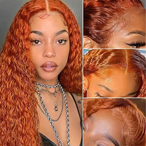 Sunber Ginger Orange Curly Lace peruci fata păr uman pentru femei 4x1 t parte Dantelă închiderea peruca 10a Brazilian Virgin păr 180% Densitate Glueless peruca pre smuls cu păr de copil ars toamna 88J Culoare 16 Inch