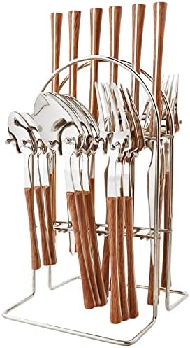 24 pcs Imitație Set de meserie din lemn din oțel inoxidabil cuțite tacâmuri cuțite cuțituri cu lingură de ceai furci cu depozitare