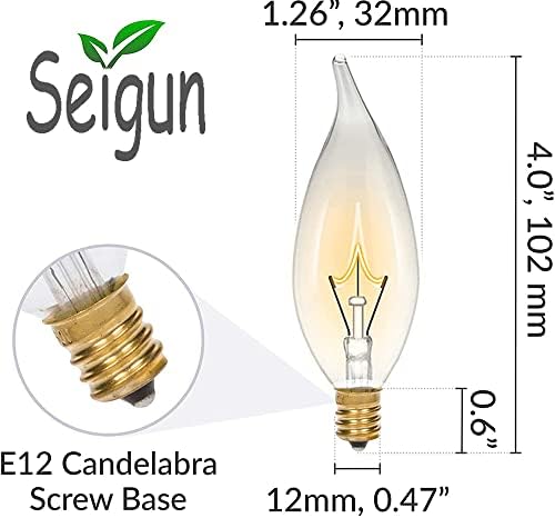Seigun, 40 Watt Clear candelabre de bază 110v_120v,în formă de flacără becuri incandescente candelabru, Dimmable, alb cald