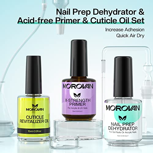 Morovan Nail Dehydrator and Nail Primer with cuticule Oil Set-Professional Nail Prep Dehydrator and Primer Set de lungă durată