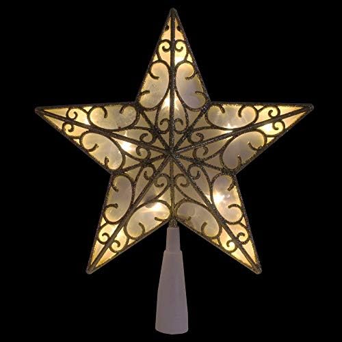 9 auriu și albă cu stea cu stea strălucitoare topper de Crăciun - lumini albe calde