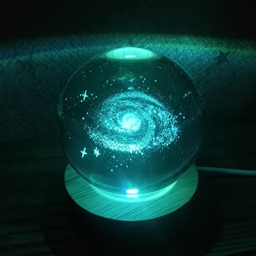 Lumina de noapte Gosyfeti 3D Crystal Ball cu bază din lemn, lampă de noapte Galaxy Ball cu telecomandă în 16 culori, lumină