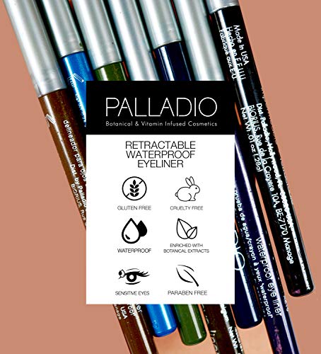 Eyeliner retractabil impermeabil Palladio, culoare bogat pigmentată și cremoasă, creion de ochi Slip Twist Up, aplicare de