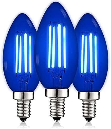 LUXRITE E12 LED Filament Albastru bec, 4.5 W , sticlă colorată candelabru bec, ul enumerate, E12 bază, Interior Exterior, pridvor, decor, petrecere, vacanță, eveniment, iluminat acasă
