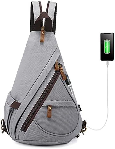 Geantă de sling de pânză pentru femei Sucipi Sling Rucsac Crossbody Bag pentru bărbați Rucsac mic cu port de încărcare USB
