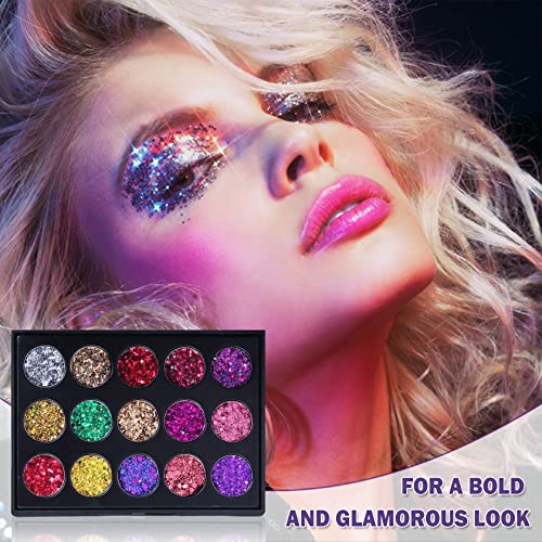 NVLEPTAP 15 culori Glitter Eyeshadow Palette, Eye Glitter Makeup Palette, Mineral Ultra Shimmer Glitter Eye Shadow Powder de