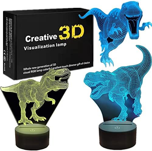 Kkxpa 3buc lampă dinozaur 3D, lumină de noapte dinozaur pentru copii cu cronometru, jucărie dinozaur cu 16 modificări de culoare