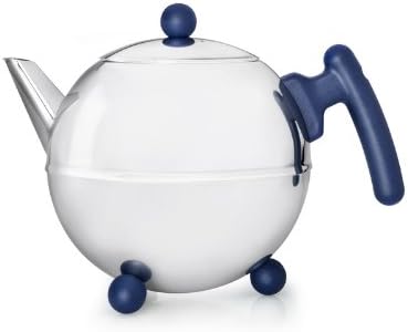 Bredemeijer Bella Ronde ceainic cu pereți dubli, 1,2 litri, oțel inoxidabil cu accente albastre