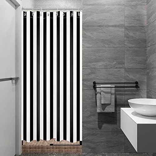 Cortină de duș cu tarabă mică 48 x 68 inci, căptușeală cu duș cu duș cu dungi alb -negru, cu o jumătate de dimensiuni, perdea