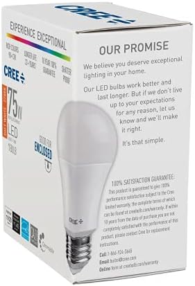Bec Cree Lighting Exceptional Series A19, bec LED Reglabil de 2700K, 75W + 1100 lumeni, alb moale, [7] 1 pachet