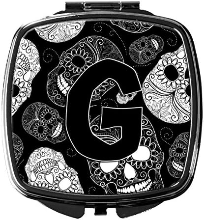 Caroline ' s Treasures CJ2008-Gscm Letter G Day of the Dead Skulls oglindă compactă neagră, oglindă decorativă de machiaj de