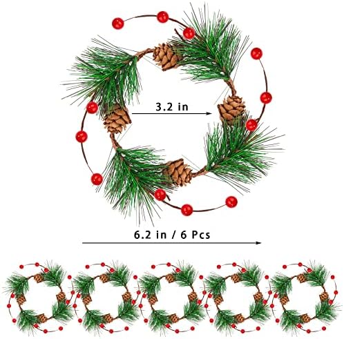 YBB Crăciun Lumânare inele, mici artificiale roșu Berry pin con Coroană lumânare titularul inele, se potrivește 3 Inch piloni lumânare conice pentru Rustic nunta Centerpiece Crăciun Masă Decor