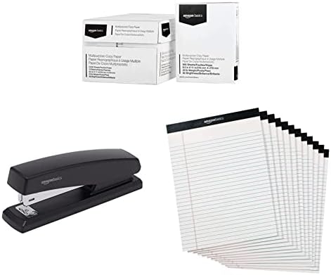 Basics Basics Copy Copy Copy Paper, 10 Ream Case & Stapler cu 1250 Staples, Black & Wide Rulate 8,5 x 11,75 inci de notă căptușită
