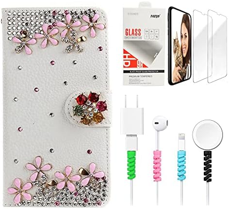 STENES Bling portofel telefon de lux caz compatibil cu Samsung Galaxy S23 Ultra-elegant-3D Handmade flori flori Design capac