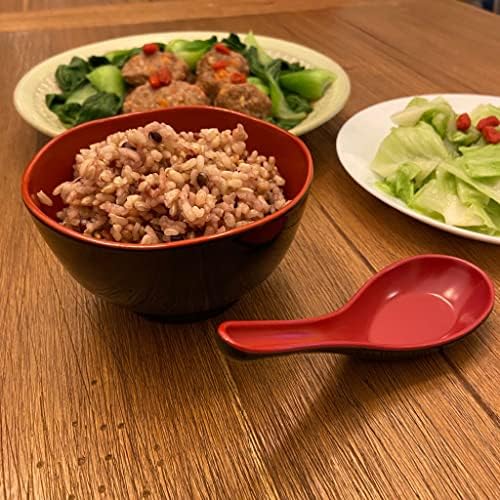 JapanBargain 2384, Set de 4 linguri de supă de tăiței asiatice japoneze japoneze Wonton Soba Rice Pho Ramen, roșu / negru