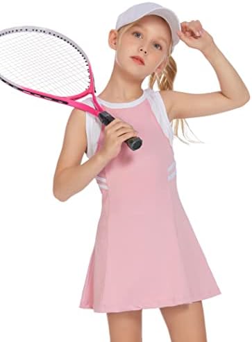 Rochii de tenis pentru fete de tineret de tinerețe Hopeeac Rochie sportivă fără mâneci cu buzunare cu pantaloni scurți