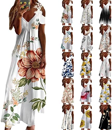 Rochii de vară pentru femei din dantelă rece cu mânecă scurtă maxi rochie casual la modă florală v gât floral rochii de plajă