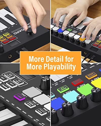 Konix MIDI Tastatură Controller 25 Cheie, portabilă USB MIDI cu mini taste mini sensibile la viteză și ecran OLED pentru Mac/