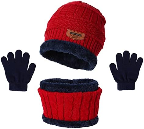 Îngroșa copil cald mănuși pălărie Băieți iarna fete și eșarfă tricot Cap trei piese Windproof pălării pălărie femei