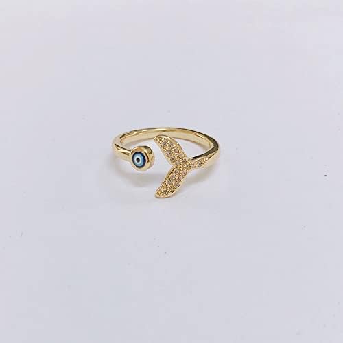 Sirenă coada albastru ochi rău inel delicat Cubic Zirconia Placat Cu Aur promisiune logodna declarație moda stivuibile deschis