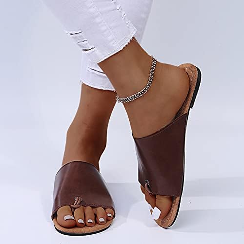 Papuci de casă pentru femei flip -flop papuci cauzali o culoare solidă solidă alunecare confortabilă pe inel din piele plană papuci sandale pentru femei