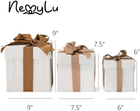 NEMYLU Crăciun cutii cadou pentru cadouri cu 3 panglici / reutilizabile 3 dimensiuni diferite cutii cadou cu capace, din pânză