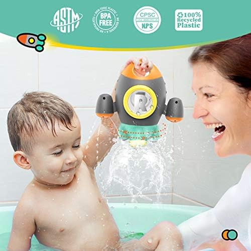 Jucării de baie Hemrly, jucării de baie pentru copii mici rachetă spațială, baie pentru copii rotative apă rotativă pentru