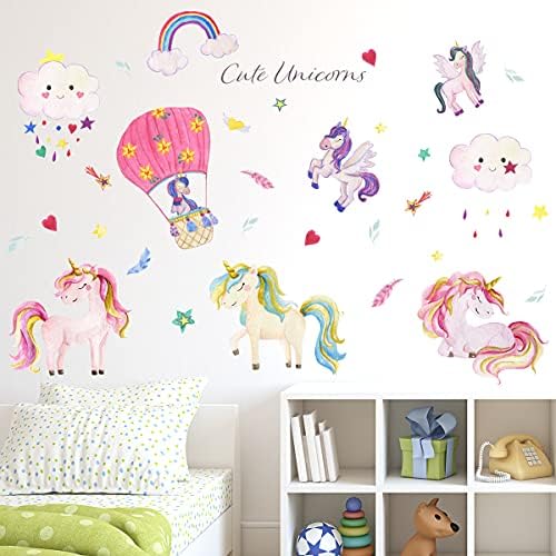 Decalcomanii colorate de perete Unicorn pentru copii nor curcubeu balon cu aer cald stea autocolante de perete camera fetelor