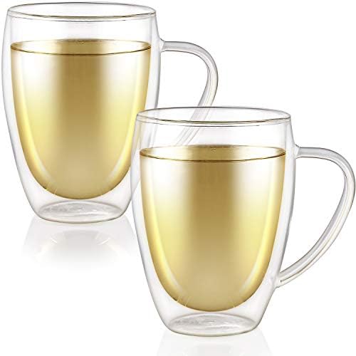 Căni duble cu pereți dublu Teabloom - 12 oz / 350 ml - set de 4 căni de sticlă izolate pentru ceai, cafea și multe altele -
