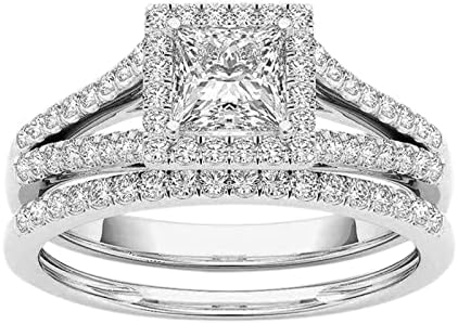 Galben Aur Printesa tăiat pătrat Cubic Zirconia inel de logodna cu trupa de nunta Set pentru femei promit Inele ei