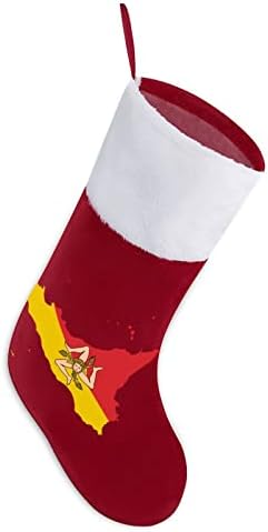 Harta Siciliei cu steagul de Crăciun Stocking Stocking Santa Sock pentru decorațiuni de copaci de Crăciun Cadouri