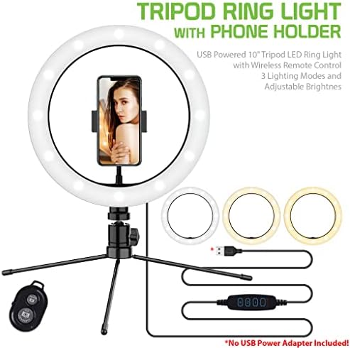Bright Selfie Ring Tri-Color Light compatibil cu ZTE Fanfare 3 10 Inch cu telecomandă pentru flux Live / machiaj / YouTube