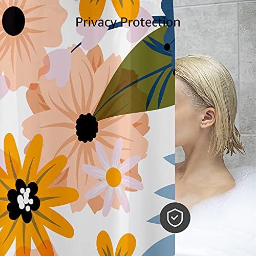 Vega U Floral Floral Fabric Shower Cortina pentru baie, decor botanic de baie cu cârlige, calitate hotelului, 72x72 inch